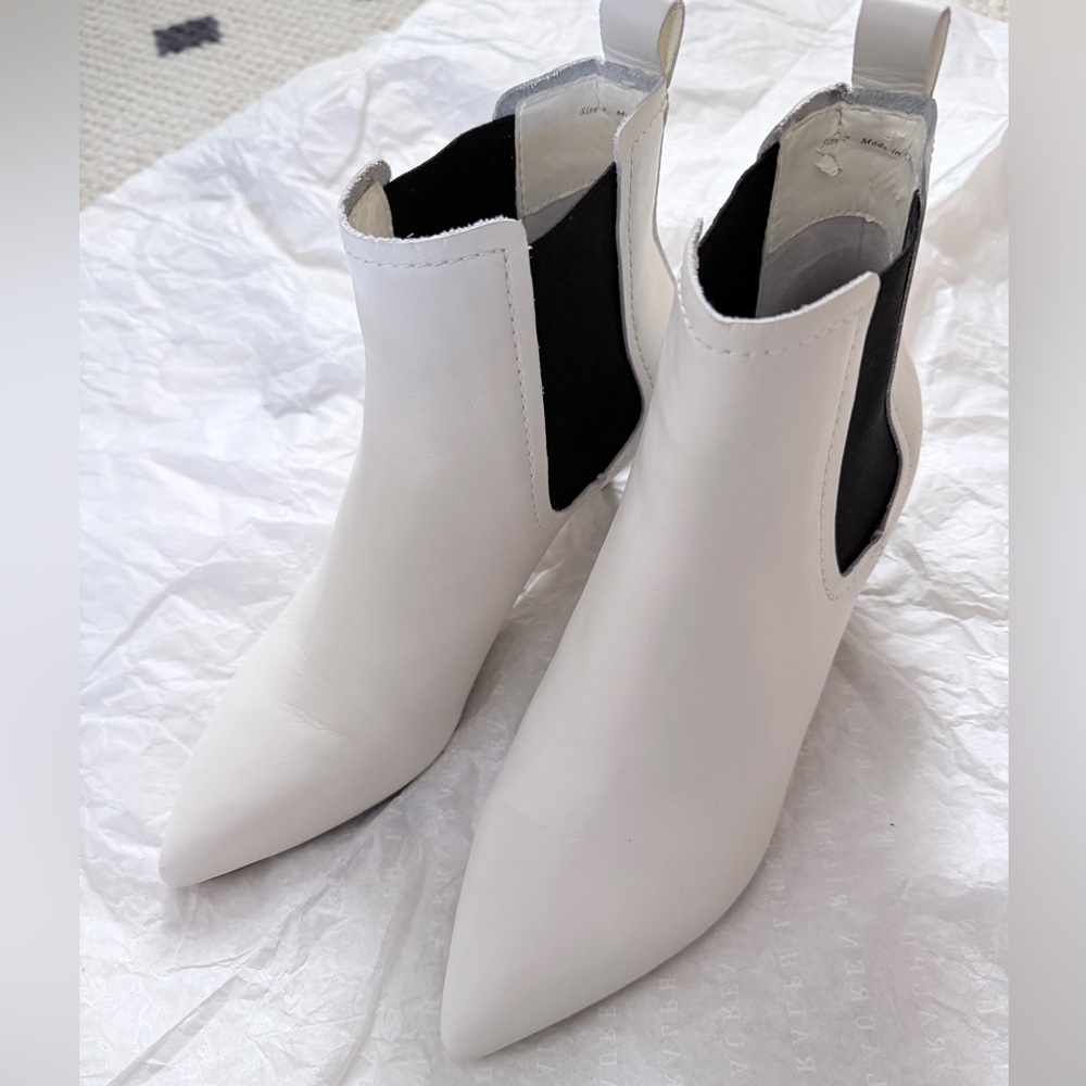 Dolce Vita White and Black Leather Ankle Booties